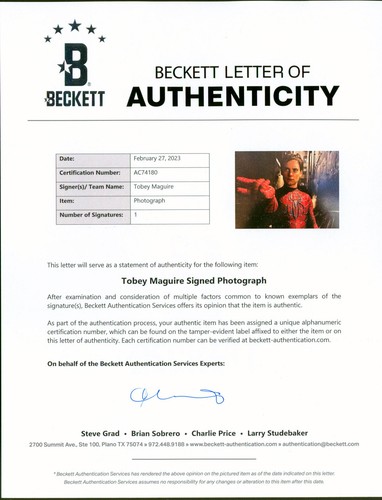 TOBEY MAGUIRE Signed 11x14 Peter Parker Spider-Man Unmasked Photo Beckett BAS - Picture 3 of 3