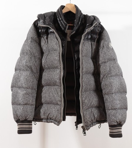 Men's MONCLER "EUSEBE" Gray Herringbone Pattern Nylon Down Jacket Size 1/S - Picture 6 of 22
