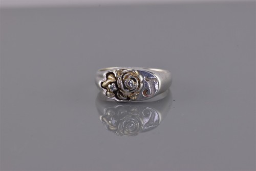 Vintage KEEPSAKE Sterling Silber Diamant Rose Initiale J Band Ring 925 Gr: 7