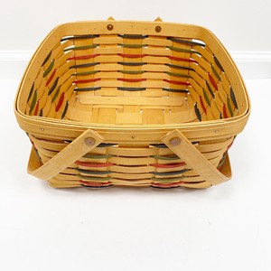 Longaberger-2000-Medium-Large-Woven-Cake-Picnic-Basket-Blue-Green-Red-Handles