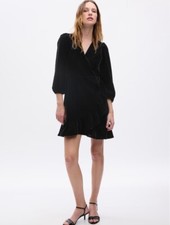 GAP NWT Velvet Wrap Balloon Sleeve Mini Dress - Black - Size Large