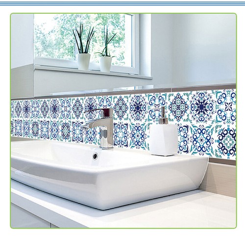 10Pcs Blue White Moroccan Self-adhesive Bathroom Kitchen Wall Stair Tile Sticker - Picture 6 of 8