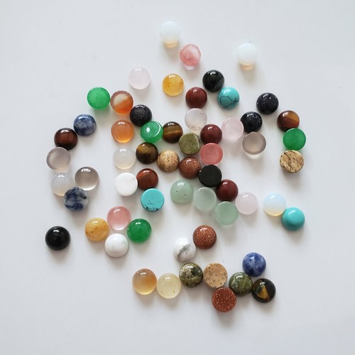 50pcs/lot 6mm assorted natural stone round CAB CABOCHON stones beads No Holes ZR - Picture 1 of 3