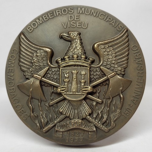 Viseu Feuerwehr Pferdewagen 150 Jahre Jubiläum 1827-1977 Bronzemedaille von David - Bild 2 von 6