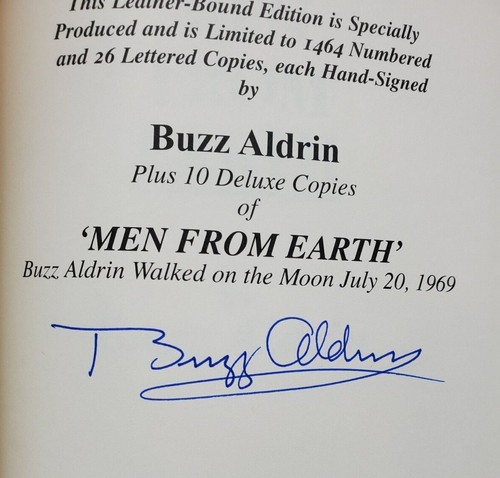 SIGNIERTES BUZZ ALDRIN AUTOGRAMMIERTES Buch Männer von der Erde flach signierte Edition Leder - Bild 5 von 5