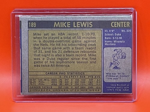 Mike Lewis 1971 TOPPS Base #189 Pittsburgh Condors - Picture 2 of 8