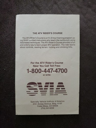 1980s Honda SVIA ATVENTURE Safety Manual - Picture 2 of 2