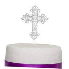 Cross Cake Topper, First Communion, Religious Baptism, Christening, Silver