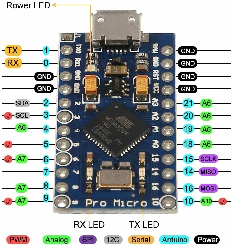 Pro Micro ATMEGA32U4 5V 16MHz Free Pins Arduino Leonardo Pro Micro Compatible - Image 3 of 3