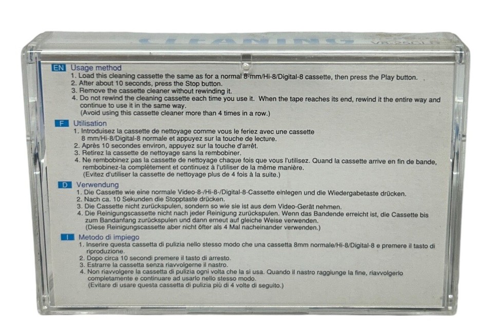 Sony Hi8 V825CLH 8mm Head Cleaning Cassette Camcorder Tape eBay