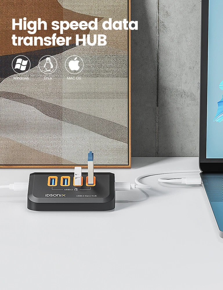 USB C Hub Type C to USB Hub Adapter Splitter USB 3.2 Gen2 Speed w/ 4 USB A Ports