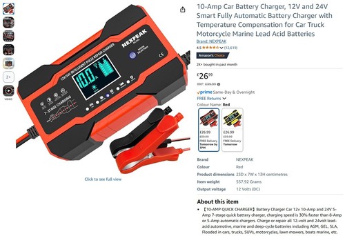 10A Car Battery Charger 12V 24 V by NEXPEAK Pulse Repair Smart 7-Stage Automatic - Picture 2 of 9