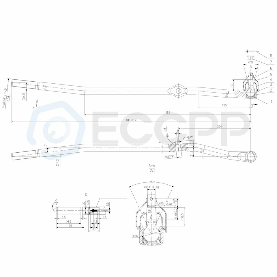 Kit de barras de amarre de rótulas delanteras para Dodge Ram 1500 2500 1998 1999 4x4 10 piezas Foto 4 de 4