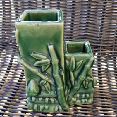 ボタニカルアソート ヴィンテージ　b265 Vintage Green Bamboo Planter Vase B265. 3D Detail 6in Tall x 4.5in