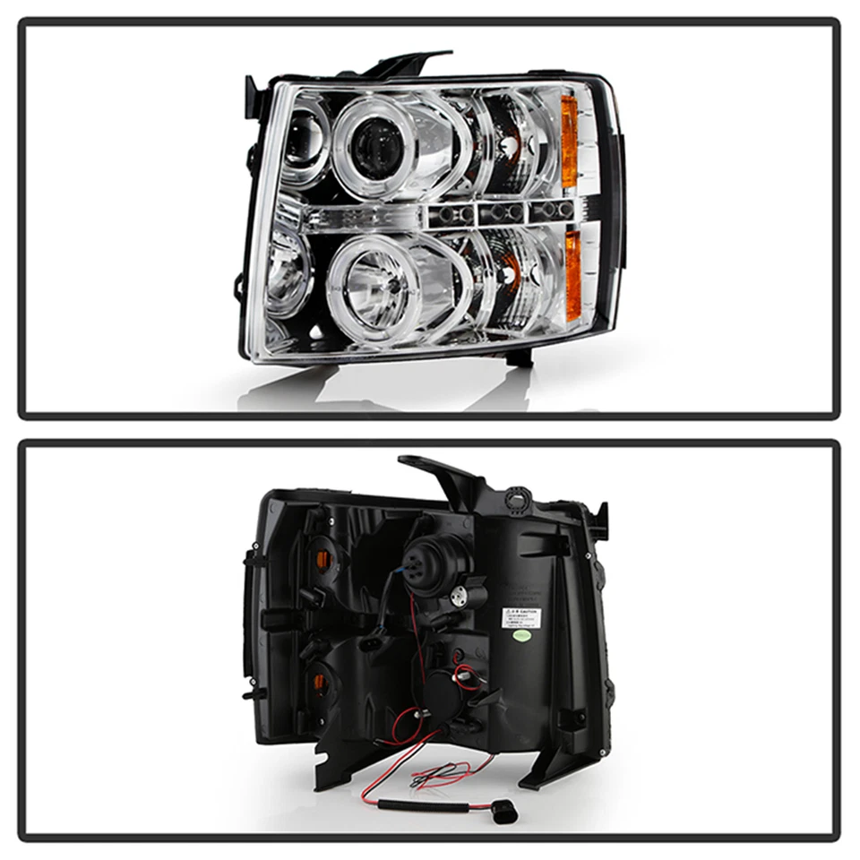 Faros proyectores Spyder Signature LED halo cromados para Chevy Silverado 1500 Foto 3 de 4