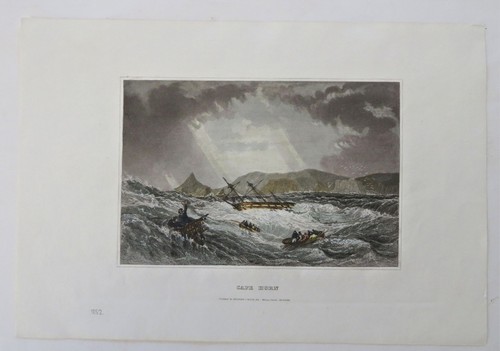 Kap Hoorn Schiffswrack Südamerika 1852 wunderschön gravierter handkolorierter Druck - Bild 2 von 2