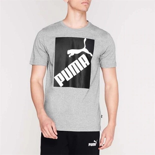 ✅ PUMA BIG LOGO Herren T-Shirt Freizeit Fitness Sport Sommer Weiß Hellgrau S-XXL - Picture 7 of 9