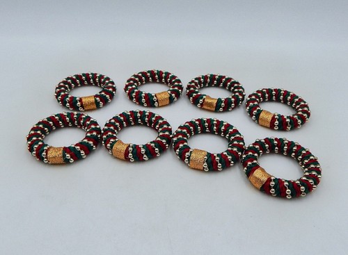 Juego de 8 anillos de servilleta navideña hilo de hilo trenzado rojo verde rojo - Imagen 3 de 4