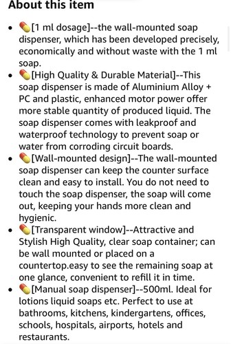 Wall Mounted Commercial Hand Disinfectant Soap Dispenser 500ml Elbow Dispenser - Picture 6 of 6