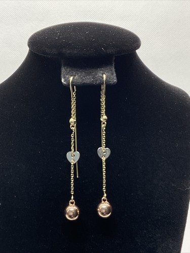 GORGEOUS 14K Tricolor Gold HEART THREADER Earrings (62.5mm x 7mm) 2.9gr. - Picture 3 of 15