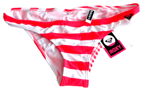 ROXY Hot Chip Scooter Bikini Swim Bottom Sunset Pink White Striped Swimwear Sz L - Picture 8 of 9