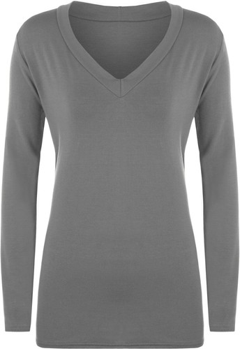 Womens Lady Stretch Long Sleeves Plain Round/V Neck T-Shirt Top Casual S-3XL Lot - Picture 4 of 8