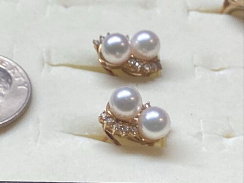 14K YELLOW GOLD SOLID EARRINGS EXQUISITE REAL PEARLS DIAMONDS CLUSTER 585 Clipon - Picture 4 of 23