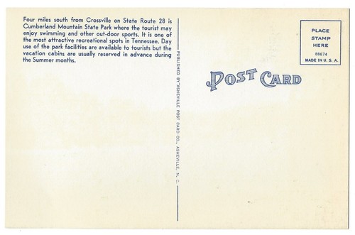 Crossville, TN, Cumberland State Park, construido en CCC, postal (POSTAJE, COLECCIONABLE - Imagen 2 de 2