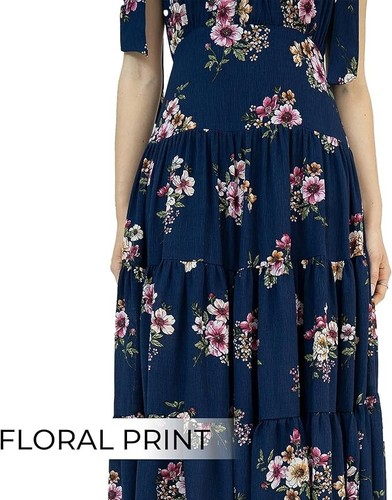 Sixdo Blue Floral Maxi Dresses Empire Waist Square Neck Ruffle Tie Straps Sz XL - Picture 2 of 9