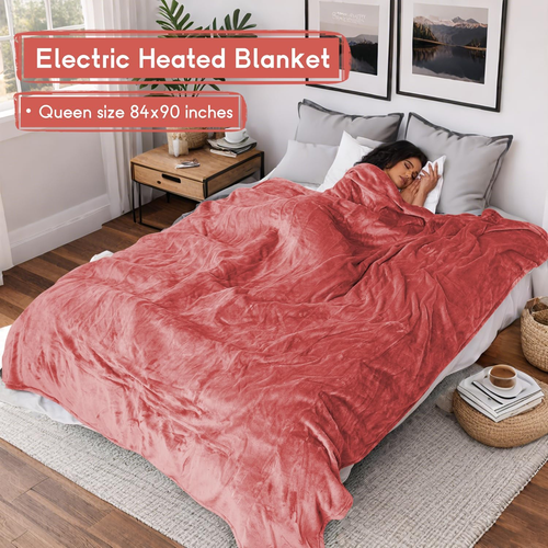 Heated Electric Blanket Queen Size 84''X90'', Dual Controller Soft Flannel with - Picture 4 of 6