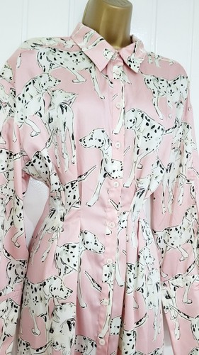 ZARA size 12 14 Large pink satin dalmation print long sleeve shirt dress VGC - Picture 2 of 7