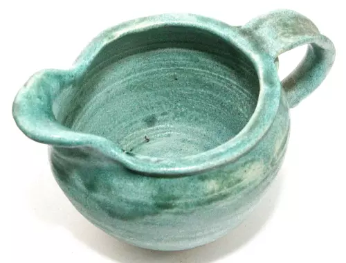 Turquoise Art Pottery Cream Pitcher Creamer 13 oz Aqua Handmade Signed Vintage