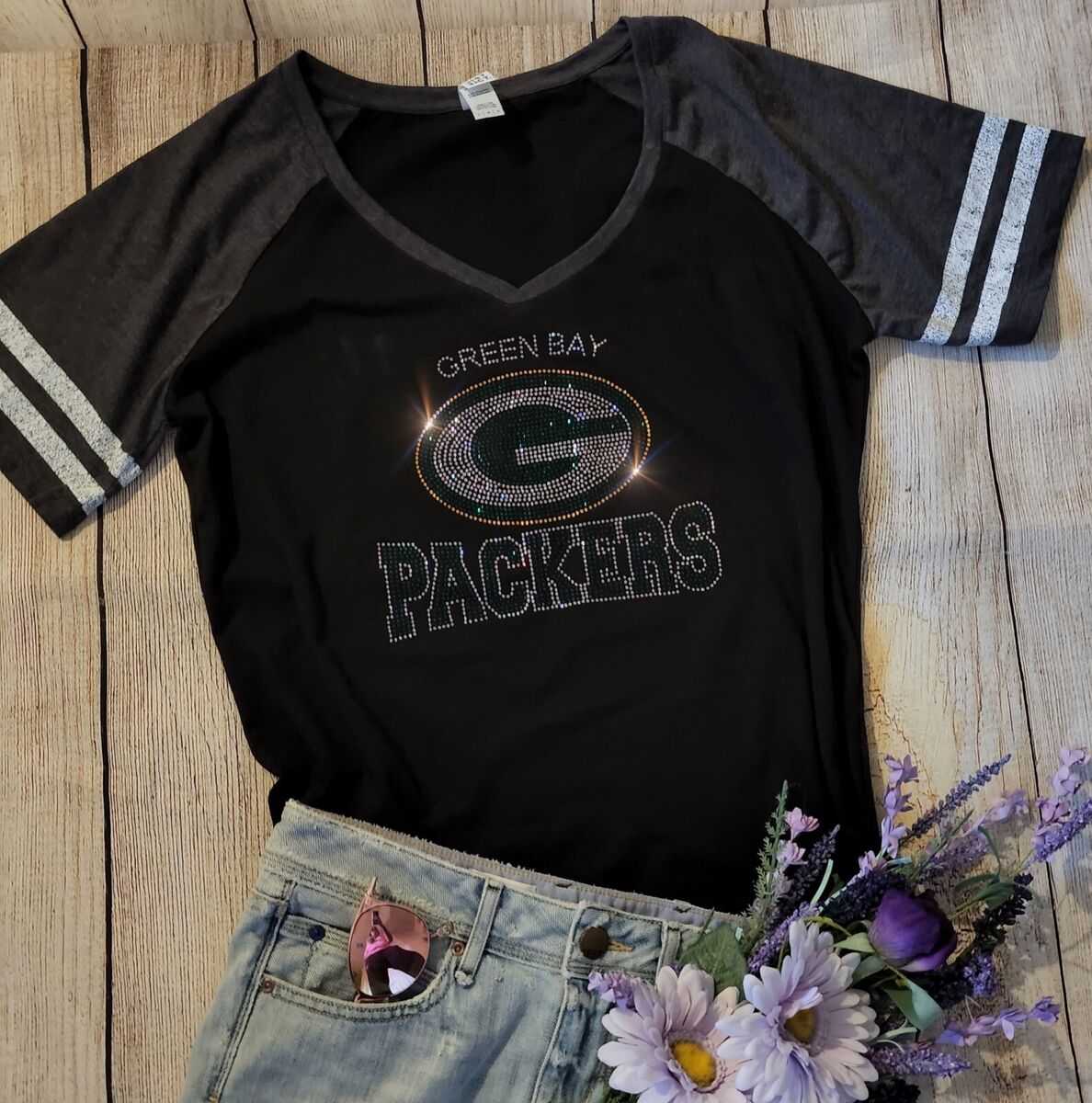Green bay packers rhinestone shirt clearance