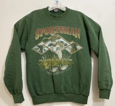 Vintage GS Sport Green Graphic Sportsman Sweater Cotton Blend Adult Size M USA