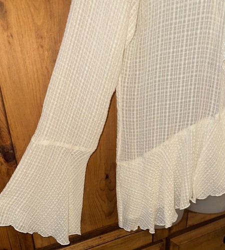 ETRO Cream Semi Sheer Silk Ruffle Front Button Up L/S Top Size 42 - Picture 5 of 9