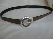 Chico's Ladies Brown Adustable Belt, Silver Gold Tone Hook Buckle, ML, 40"