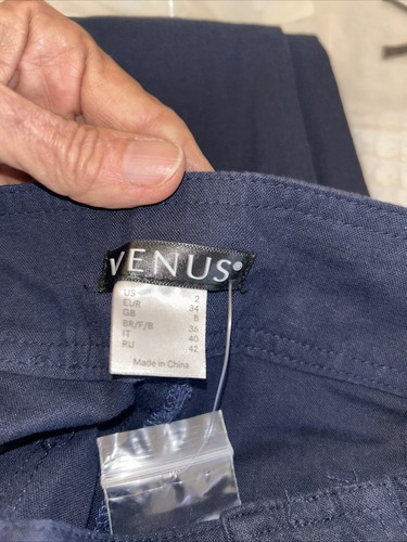 Venus Cotton Linen Leg, Sailor Snap Front Closure Long Pants, Navy, BNWT - Picture 7 of 11