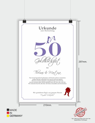 Hochzeitstag Geschenk Urkunde 1-80 Hochzeitstag Ehejubiläum wählbar - Bild 354 von 567