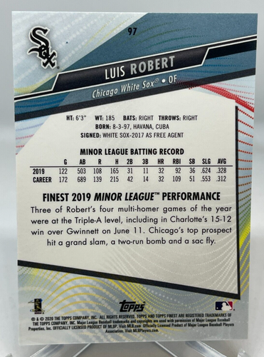Luis Robert 2020 Topps Finest Rookie #97 Medias Blancas de Chicago radiocontrol (C) - Imagen 2 de 2