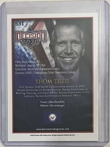 SENATOR NORTH CAROLINA THOM TILLIS #/D 5/5 2020 DECISION CAPITOL DOME GREEN FOIL - Picture 3 of 3