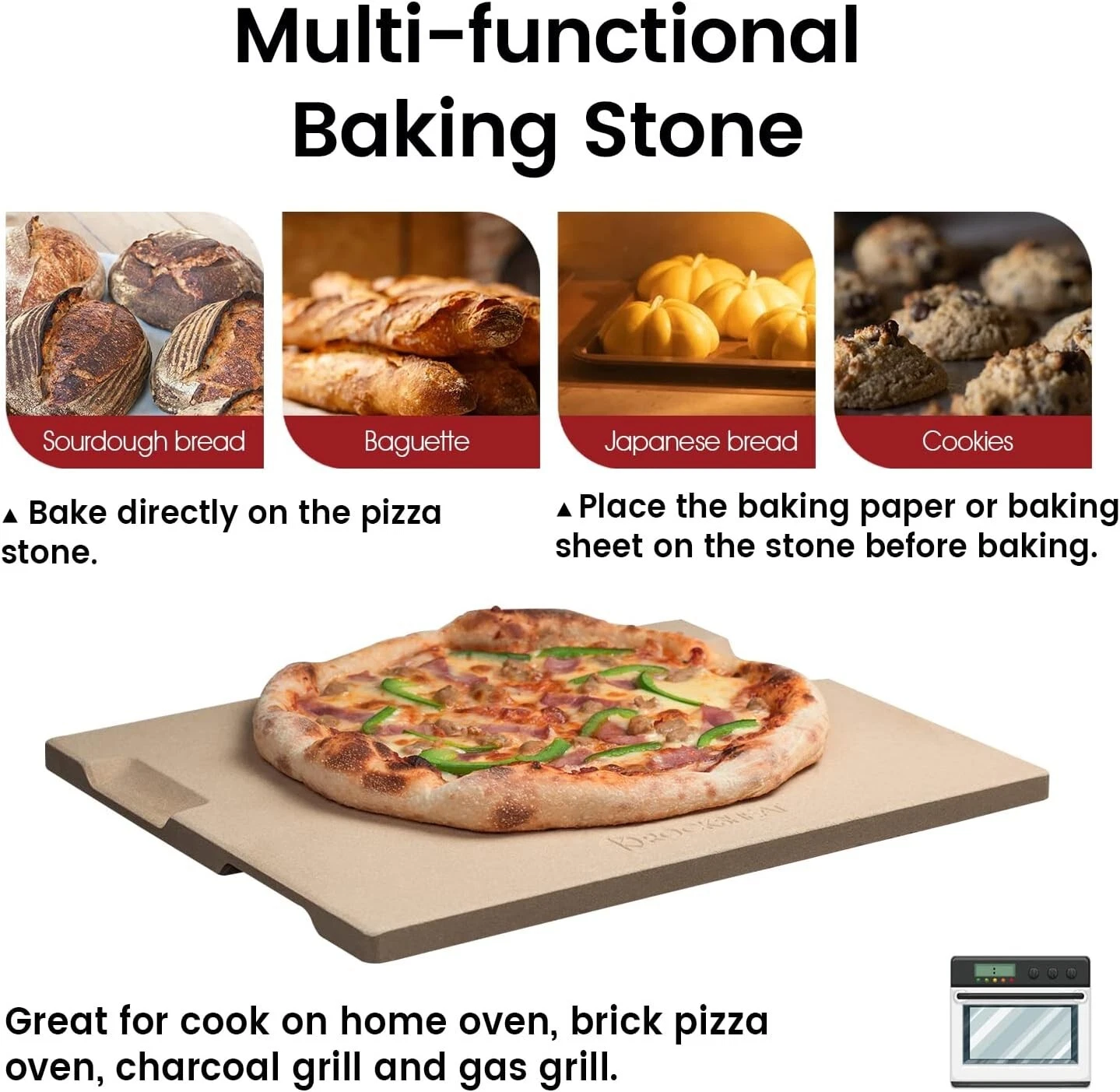 NEW, 12in X 15in Rectangular Multi-use Pizza Stone #TA12624-509