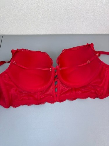 Cacique 42D red lace balconette boost underwire push up bra corset style - Picture 4 of 8