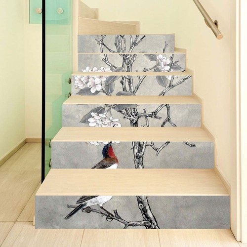 6Pcs Bird Flower Tile Floor Stair Sticker Waterproof Mural Decals Adhesive Art - Bild 6 von 8