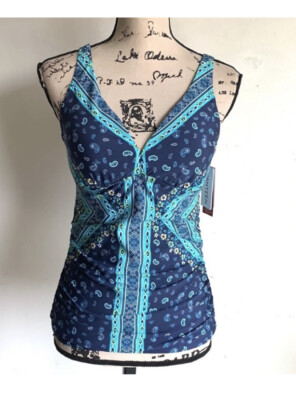 Jantzen  MARE  Paisley Ruched Swim Top Ss 8 NWT