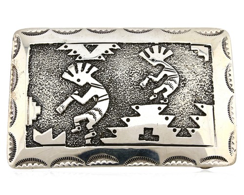 Navajo Belt Buckle .925 Silver Hand Stamped Signed RB C.80's - Picture 1 of 9