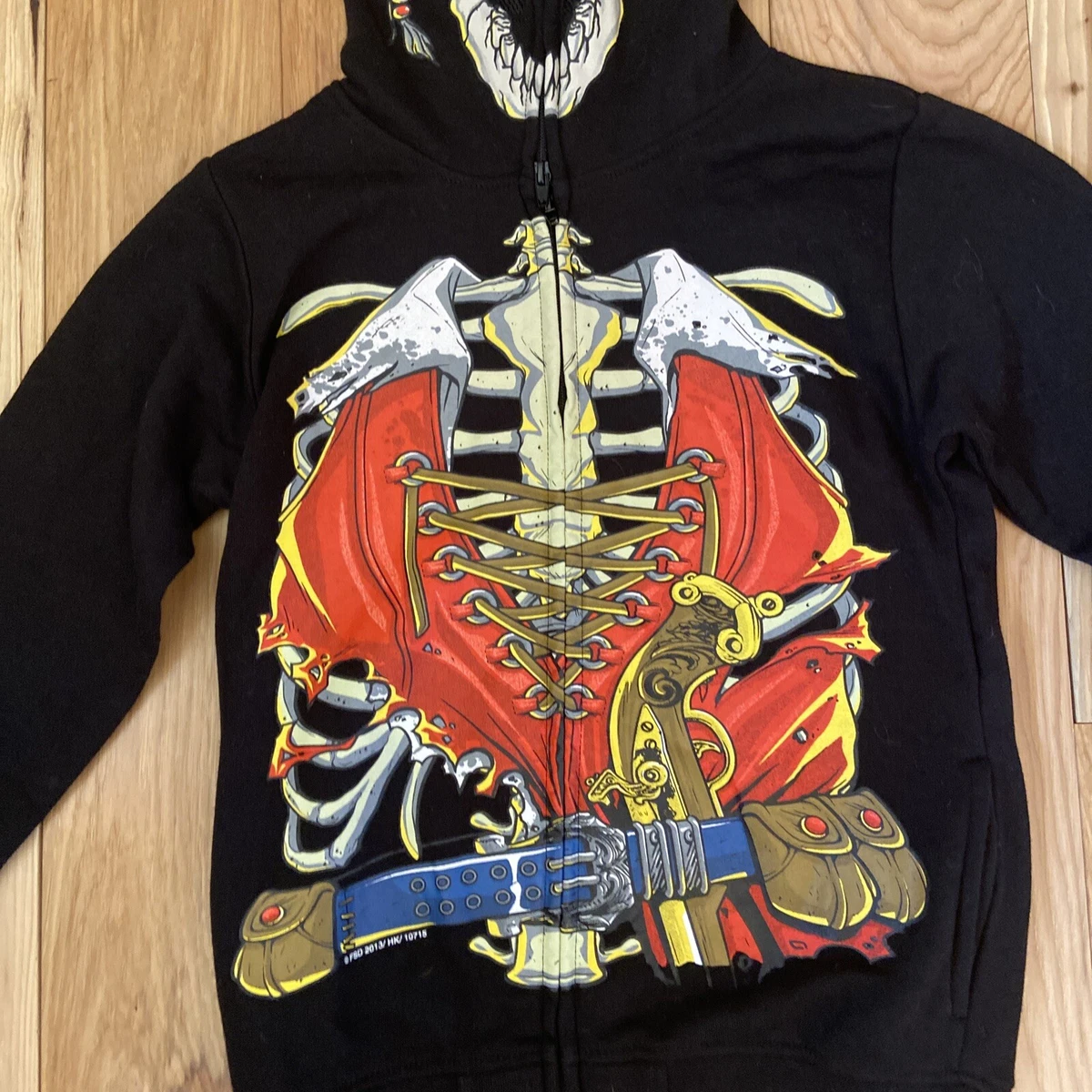 Boys Pirate Skull Hoodie Size Small Zip Front Long Sleeve Zip Up