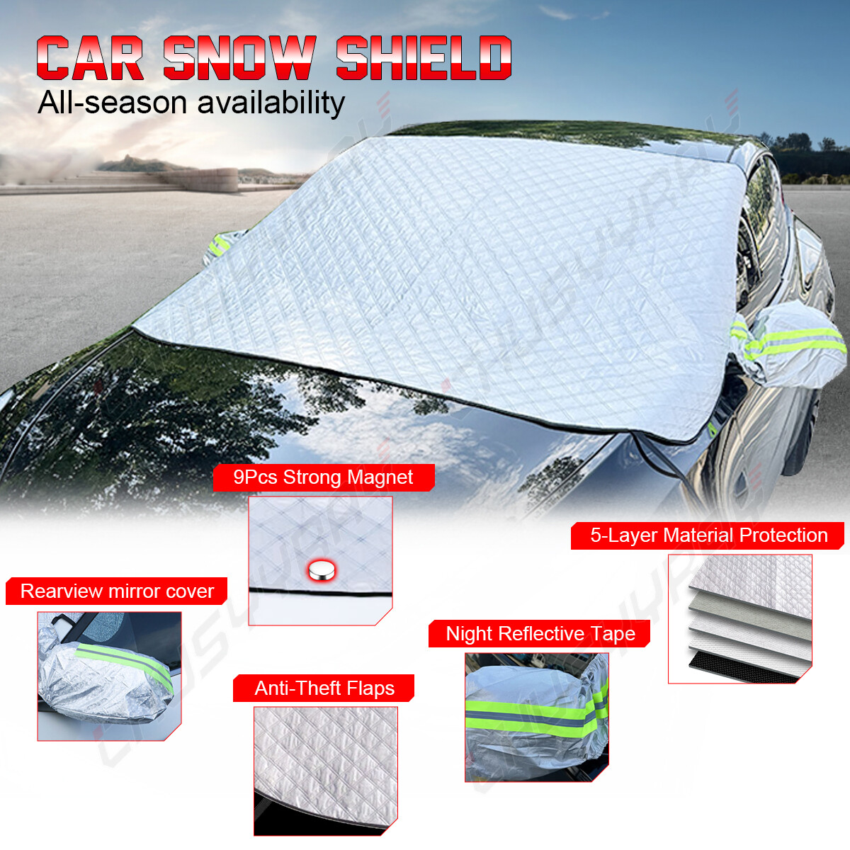 For GMC Windshield Snow Cover Frost Guard Ice Protector with Side Mirror Cover