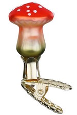 Inge-Glas Clip-on Flat Mini Mushroom 10004S024 German Glass Ornament w/Gift Box
