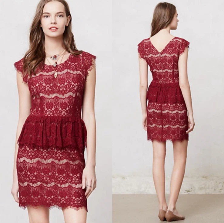 Anthropologie red cheap lace dress
