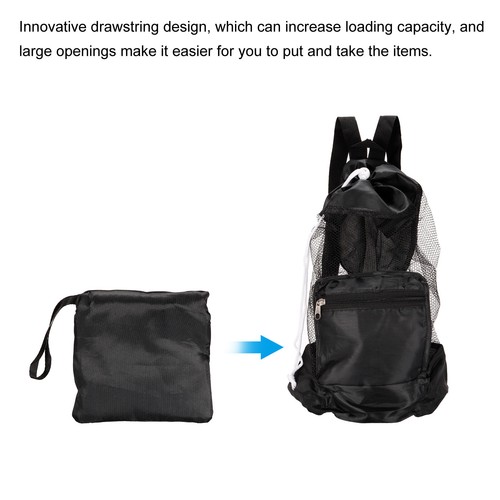 Mesh Strandtasche Waschbar Großer Rucksack Seemuschel Organizer Schwarz - Bild 3 von 5